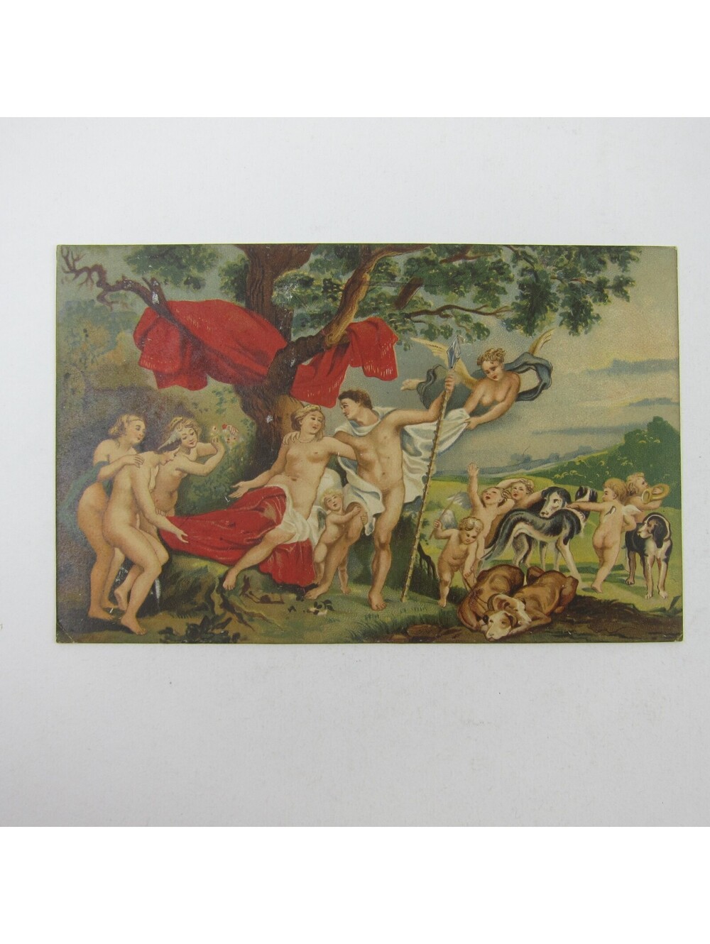 Postcard Art Painting Venus & Adonis Julie Von Gamboni Cherub Angel Vintage 1932